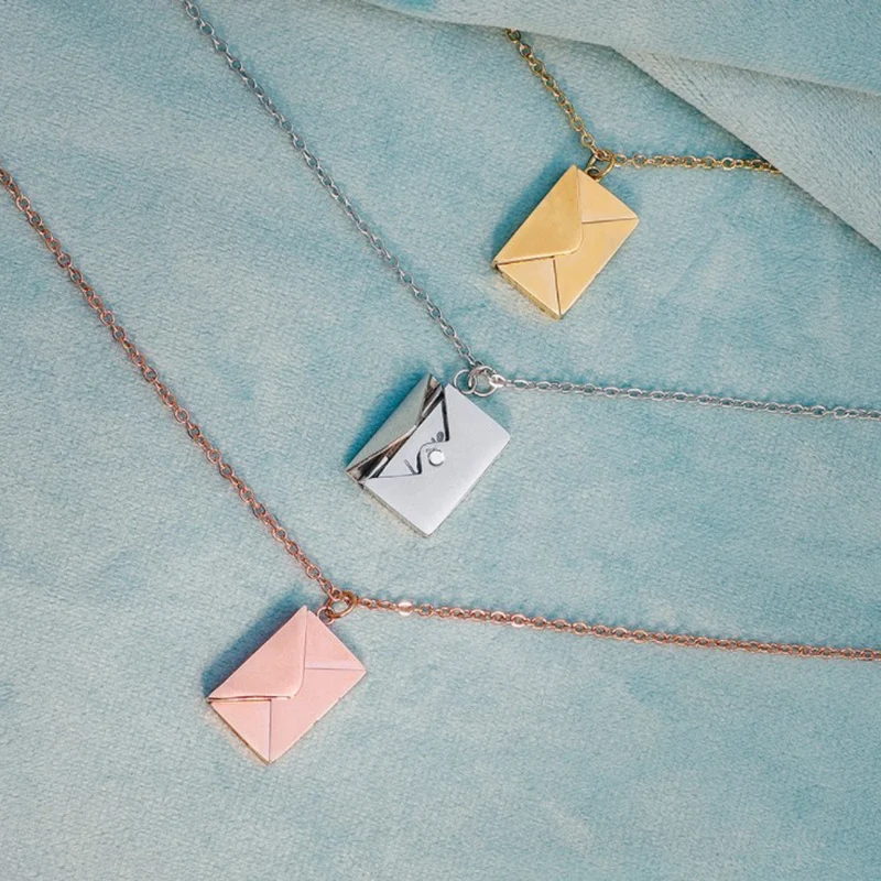 Envelope Locket Necklace Love you Secret Message Pendant 
Envelope Locket Necklace Love you Secret Message Pendant