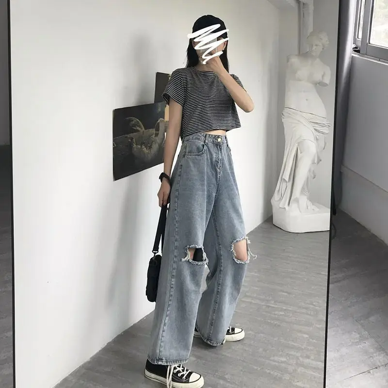 Knee Hole Straight Mom Ripped Jeans For Women Women's 2021 Summer Korean Version Ins High Waist Slim Versatile Wide Leg Pants
Knee Hole Straight Mom Ripped Jeans For Women Women's 2021 Summer Korean Version Ins High Waist Slim Versatile Wide Leg Pants