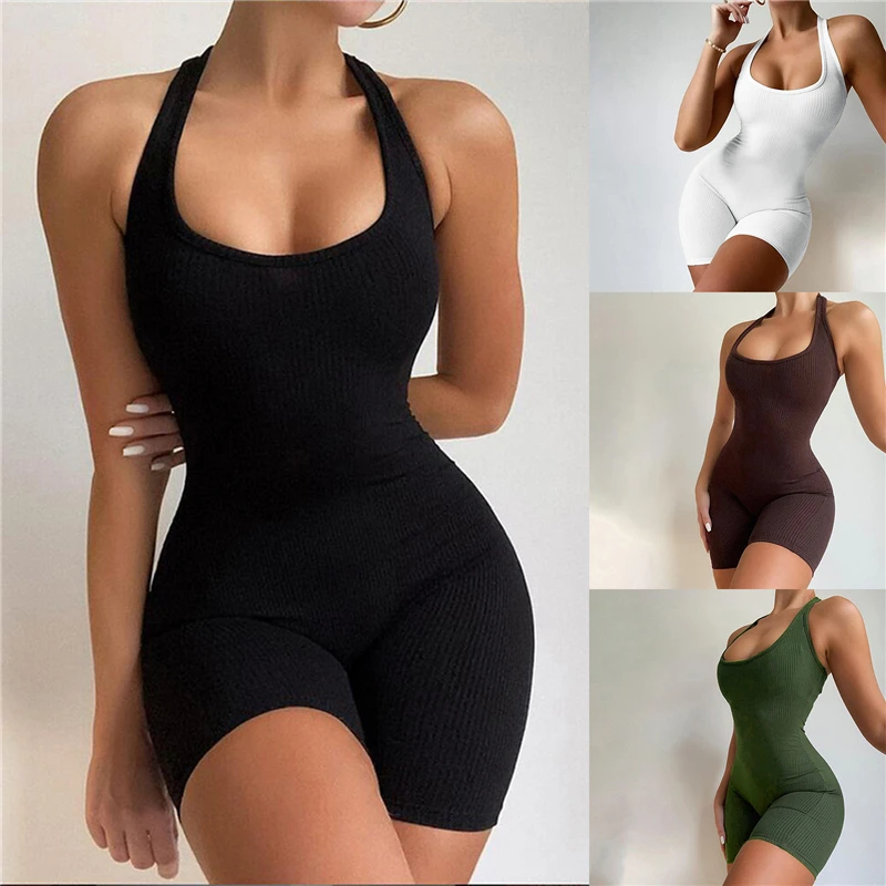 2021 Women Playsuit Summer Sleeveless Halter Solid Backless Skinny Bodycon Playsuit Ladies Streetwear Casual Romper
2021 Women Playsuit Summer Sleeveless Halter Solid Backless Skinny Bodycon Playsuit Ladies Streetwear Casual Romper