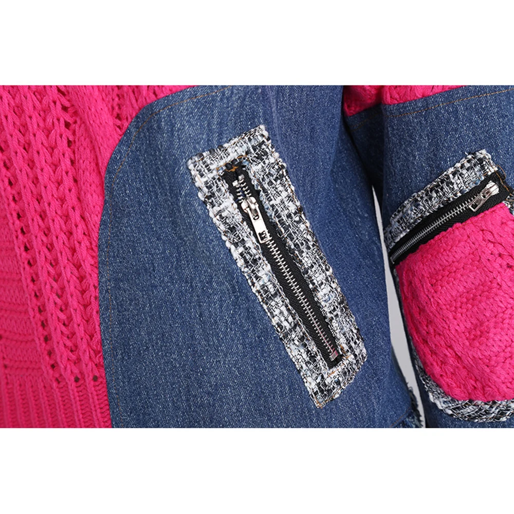 New autumn and winter women's knitted jacket denim splicing sweater loose Cotton Blend hooded sweater
New autumn and winter women's knitted jacket denim splicing sweater loose Cotton Blend hooded sweater
