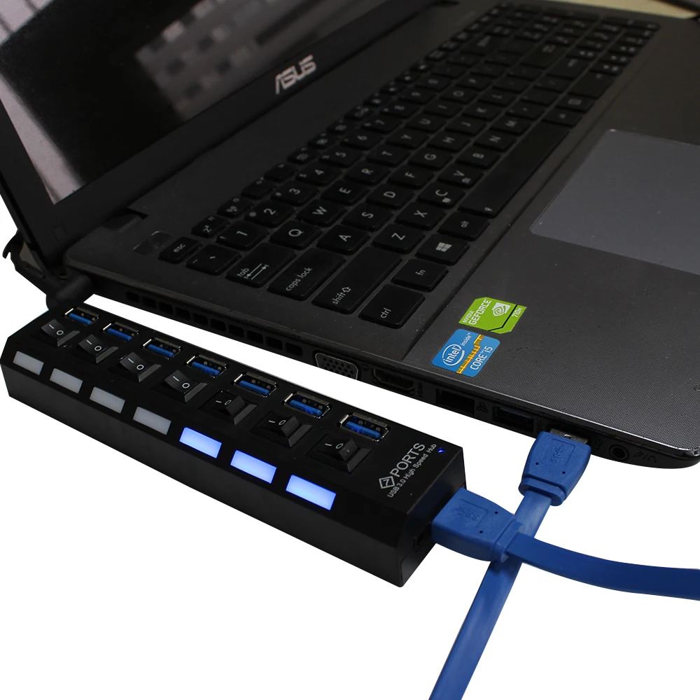 Chyi супер Скорость концентратор USB 3.0 5 Гбит 7 Порты HUB сплиттер с на/выключения