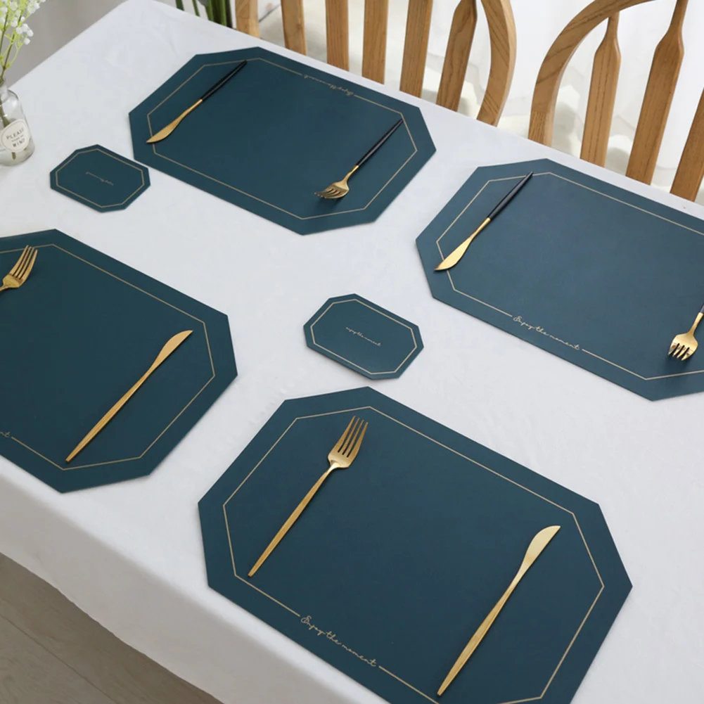 PU Leather Placemat(17"x11.8") and Coaster(5.5"x3.9") Set Non-slip Stain Resistant Table Mats
PU Leather Placemat(17"x11.8") and Coaster(5.5"x3.9") Set Non-slip Stain Resistant Table Mats