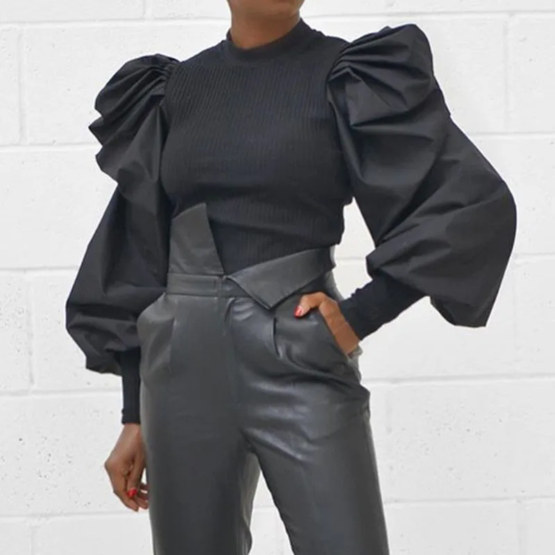 2019 long puff sleeve patchwork sexy tops autumn winter women fashion party elegant streetwear T-shirts
2019 long puff sleeve patchwork sexy tops autumn winter women fashion party elegant streetwear T-shirts