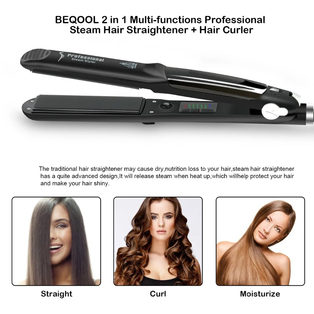 Steam Hair Iron Tourmaline Ceramic Hair Straightener Curler Argan Oil Treatment 450℉ Professional Salon Flat Irons
Steam Hair Iron Tourmaline Ceramic Hair Straightener Curler Argan Oil Treatment 450℉ Professional Salon Flat Irons
