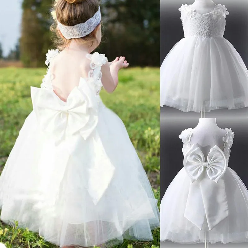 White 3D Flower Lace Flower Girls Dresses For Wedding Bow V Neck Spaghetti Ankle Length A Line Birthday Party Communion Dress
White 3D Flower Lace Flower Girls Dresses For Wedding Bow V Neck Spaghetti Ankle Length A Line Birthday Party Communion Dress