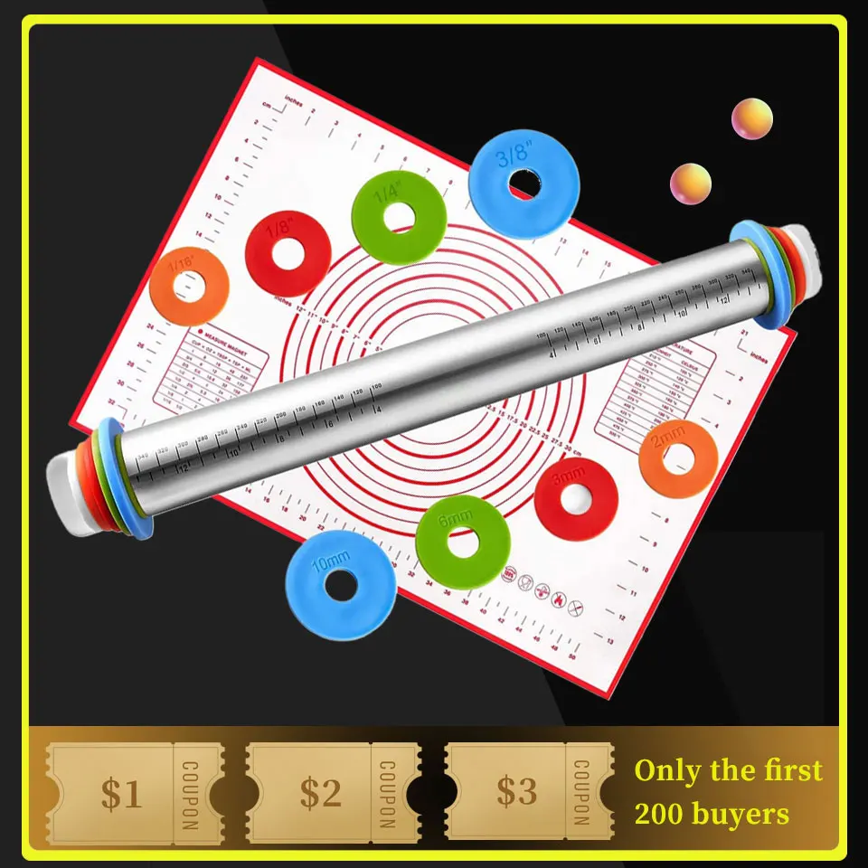 4 Adjustable Thickness Rings Pastry Mat for Baking Cookie Fondant Dough Pastry Pizza Rolling Pin Baking Pastry Mat Set
4 Adjustable Thickness Rings Pastry Mat for Baking Cookie Fondant Dough Pastry Pizza Rolling Pin Baking Pastry Mat Set