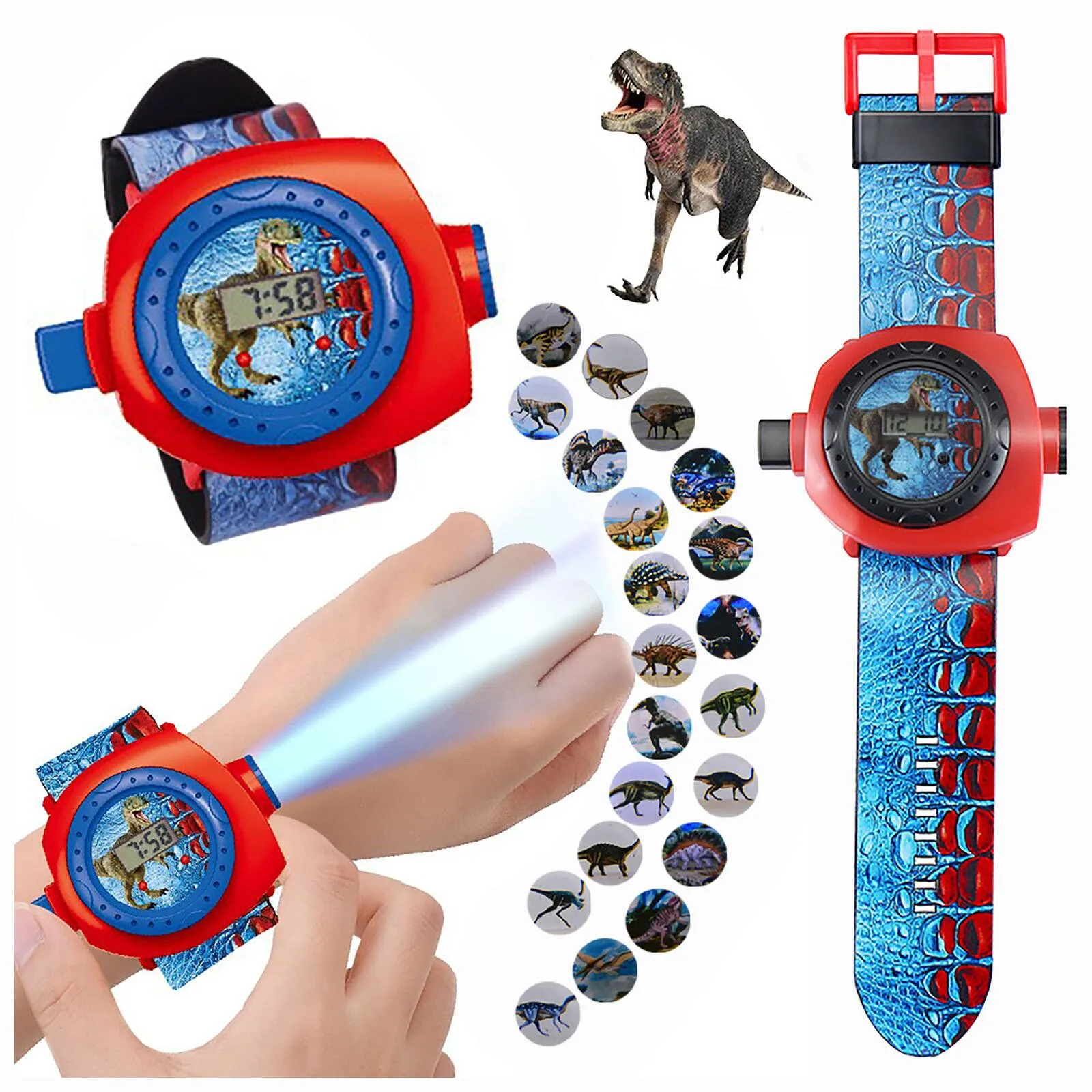 Children 3D Projection Watch 24 Pattern Dinosaur Projector With Plastic Strap Kids Story Educational Toy Boys Clock Gift 
Children 3D Projection Watch 24 Pattern Dinosaur Projector With Plastic Strap Kids Story Educational Toy Boys Clock Gift