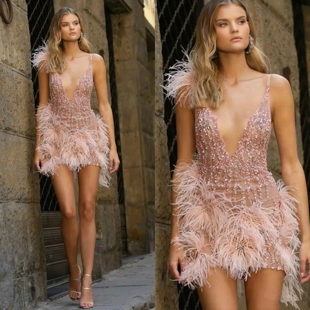 Light Pink Cocktail Dresses Sequined Beads Luxury Feather Deep V Neck Short Party Dress Chic Homecoming Formal Gowns Custom Made
Light Pink Cocktail Dresses Sequined Beads Luxury Feather Deep V Neck Short Party Dress Chic Homecoming Formal Gowns Custom Made