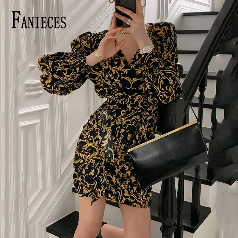 FANIECES Vintage Luxury Print Long Sleeve Mini Dresses Women Autumn Elegant V Neck Belt Lace Up Office Lady Dress Party Vestidos
FANIECES Vintage Luxury Print Long Sleeve Mini Dresses Women Autumn Elegant V Neck Belt Lace Up Office Lady Dress Party Vestidos