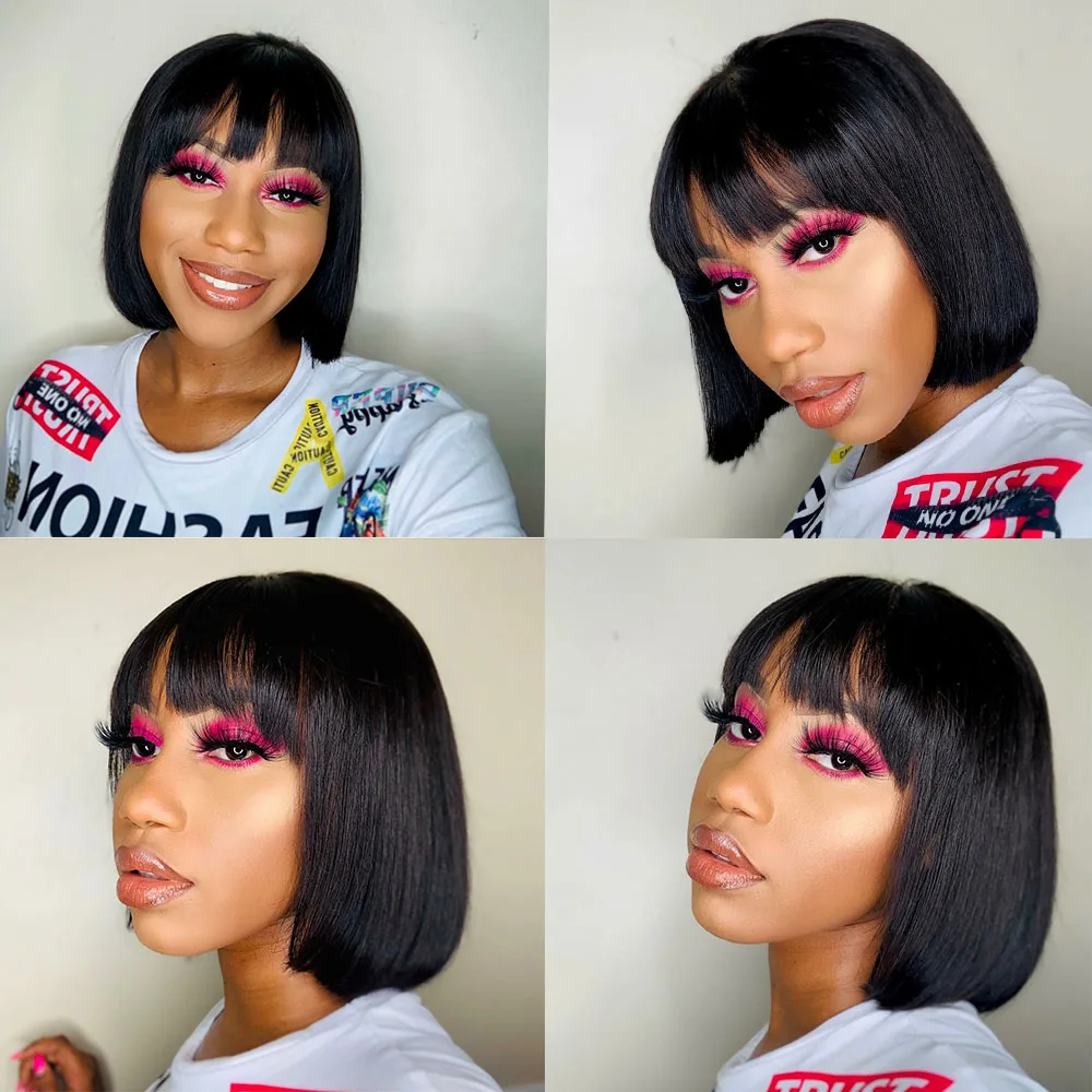 Short Bob Wig With Bangs Straight Hair Wig For Women Human Hair Brazilian Full Machine Wig With Bangs Made Cheap Bob Wig
Short Bob Wig With Bangs Straight Hair Wig For Women Human Hair Brazilian Full Machine Wig With Bangs Made Cheap Bob Wig