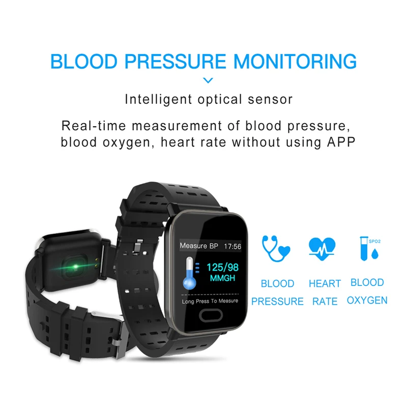 Смарт-часы A6 для мужчин и женщин 1 3-дюймовый монитор сердечного ритма кислород в