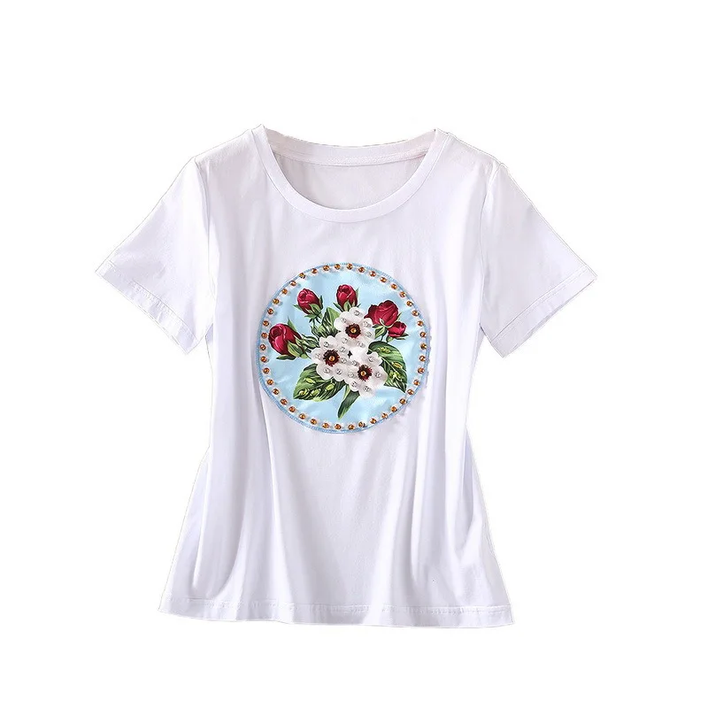 AELESEEN Runway Fashion Women White Tees 2021 Designer Luxury Diamond Beading Flower Print Casual 100% Cotton T-shirts
AELESEEN Runway Fashion Women White Tees 2021 Designer Luxury Diamond Beading Flower Print Casual 100% Cotton T-shirts
