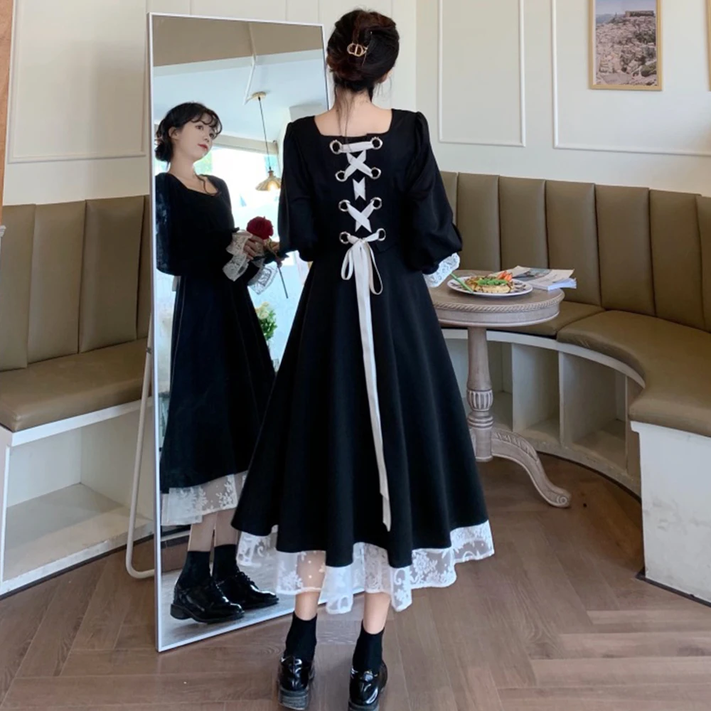Gothic Dress Lace Patchwork A Line Black Dress Vintage Flare Sleeve Ankle-length Long Dresses Goth Kawaii Bandage Streetwear
Gothic Dress Lace Patchwork A Line Black Dress Vintage Flare Sleeve Ankle-length Long Dresses Goth Kawaii Bandage Streetwear