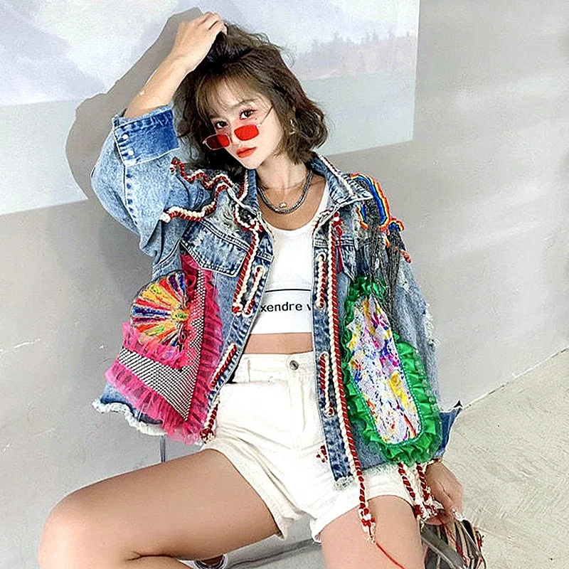 New Denim jacket women geek ROCK Sequins Holes high street women outerwear coat Appliques oversized causal punk jackets NZ106
New Denim jacket women geek ROCK Sequins Holes high street women outerwear coat Appliques oversized causal punk jackets NZ106
