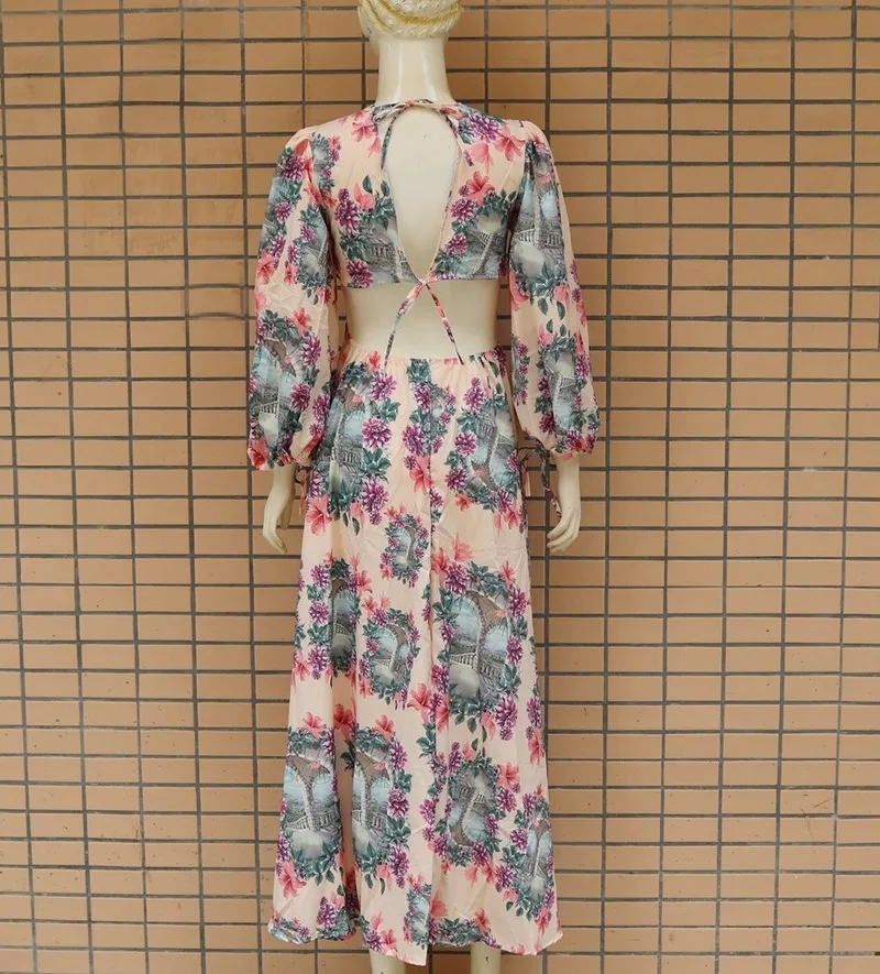 Women Sexy V-neck Cut Out High Split Long Dress Ladies Floral Print Long Sleeve Casual Autumn Maxi Dresses
Women Sexy V-neck Cut Out High Split Long Dress Ladies Floral Print Long Sleeve Casual Autumn Maxi Dresses