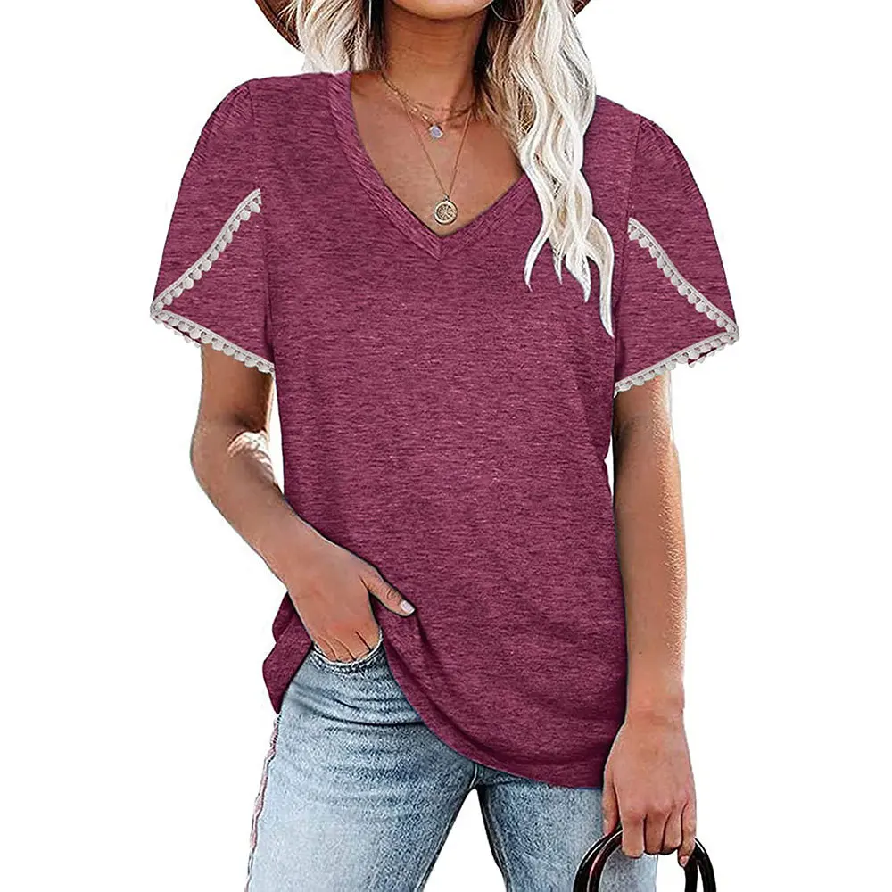 2021 foreign trade women's shirt cross-border solid color V-neck lace petal sleeve T-shirt women
2021 foreign trade women's shirt cross-border solid color V-neck lace petal sleeve T-shirt women