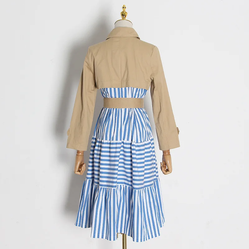 Striped Patchwork Windbreaker For Women Long Sleeve Lace Up Trench Coat Female New 2020 Tide
Striped Patchwork Windbreaker For Women Long Sleeve Lace Up Trench Coat Female New 2020 Tide