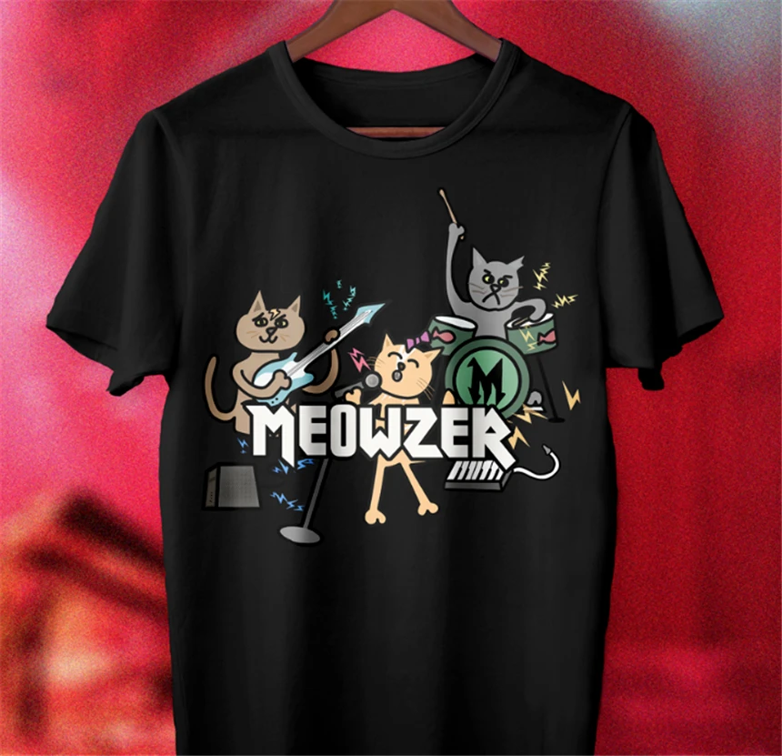 Фото Забавная футболка с кошачьим ремешком Meowzer металлическая унисекс коротким