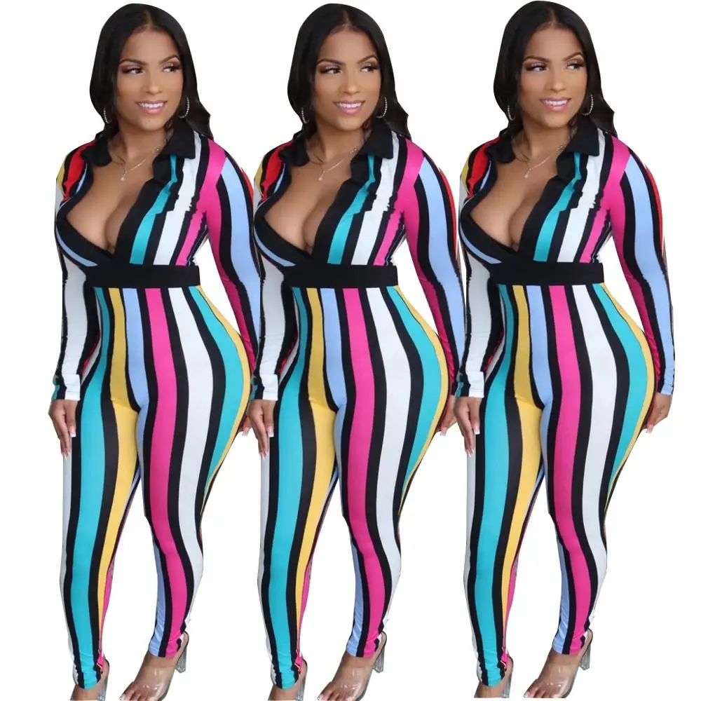 Colorful Vertical Striped Women's Rompers Hot Sale Spring Casual Femme Full Sleeve Slim-fit Long Jumpsuit Femme Catsuit Overalls
Colorful Vertical Striped Women's Rompers Hot Sale Spring Casual Femme Full Sleeve Slim-fit Long Jumpsuit Femme Catsuit Overalls