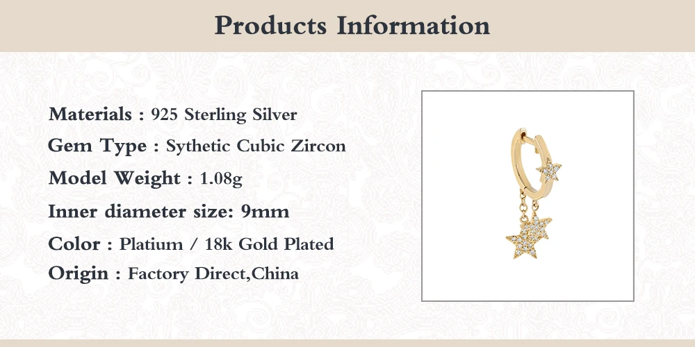 1PC Luxury 925 Sterling Silver Hoop Earrings AAAAA Zircon Charm Star Earring For Women Girls Engagement Gifts pendientes 2020 W4
1PC Luxury 925 Sterling Silver Hoop Earrings AAAAA Zircon Charm Star Earring For Women Girls Engagement Gifts pendientes 2020 W4