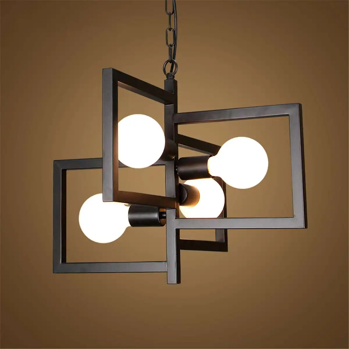 

Потолочная люстра E27 в стиле ретро, 4 насадки, подвесной светильник В индустриальном стиле, железная черная квадратная лампа