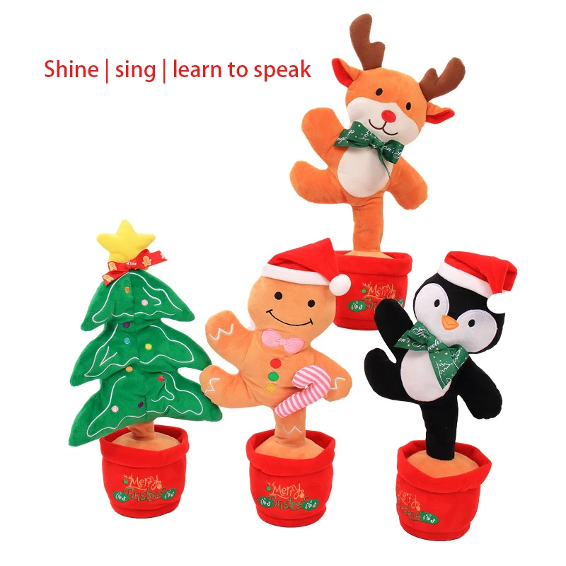 

Singing Dancing Speak Christmas Tree Plush Doll Gingerbread Man Elk Penguin Learning To Talk Birthday Gifts Children's Toys