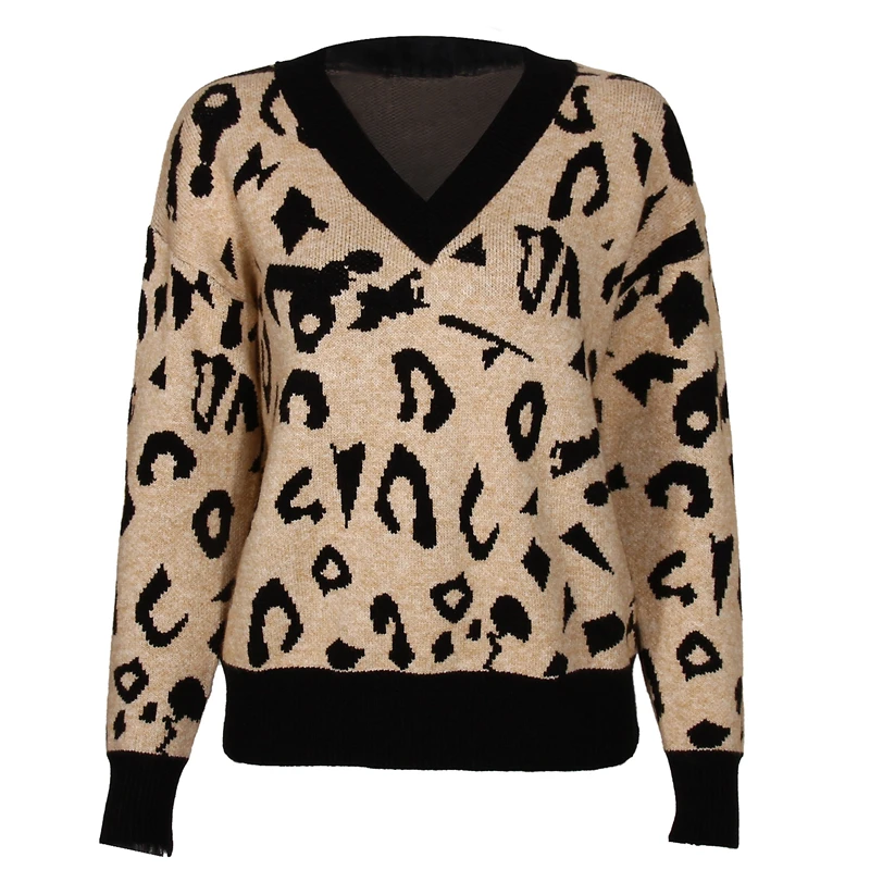 Women's Autumn Winter Knitted Sweaters 2020 New V-neck Pullover Leopard Print Long Sleeve Knit Sweater loose Tops
Women's Autumn Winter Knitted Sweaters 2020 New V-neck Pullover Leopard Print Long Sleeve Knit Sweater loose Tops