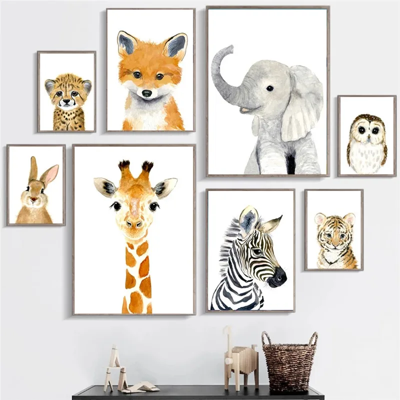 

Elephant Zebra Fox Rabbit Bear Owl Giraffe Wall Art Canvas Painting Nordic Posters And Prints Wall Pictures Baby Kids Room Decor
