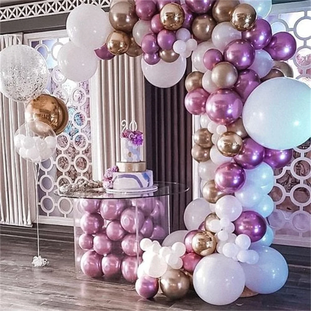 112Pcs Chrome Purple Gold Balloon Garland Arch Kit Matte White Latex Balloons for Birthday Party Wedding Decoration Supplies
112Pcs Chrome Purple Gold Balloon Garland Arch Kit Matte White Latex Balloons for Birthday Party Wedding Decoration Supplies