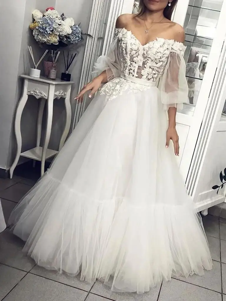 2021 Long Off Shoulder Appliques Wedding Dresses for Bride Ball Gown 3/4 Sleeves Bridal Wedding Dress vestido de noiva
2021 Long Off Shoulder Appliques Wedding Dresses for Bride Ball Gown 3/4 Sleeves Bridal Wedding Dress vestido de noiva