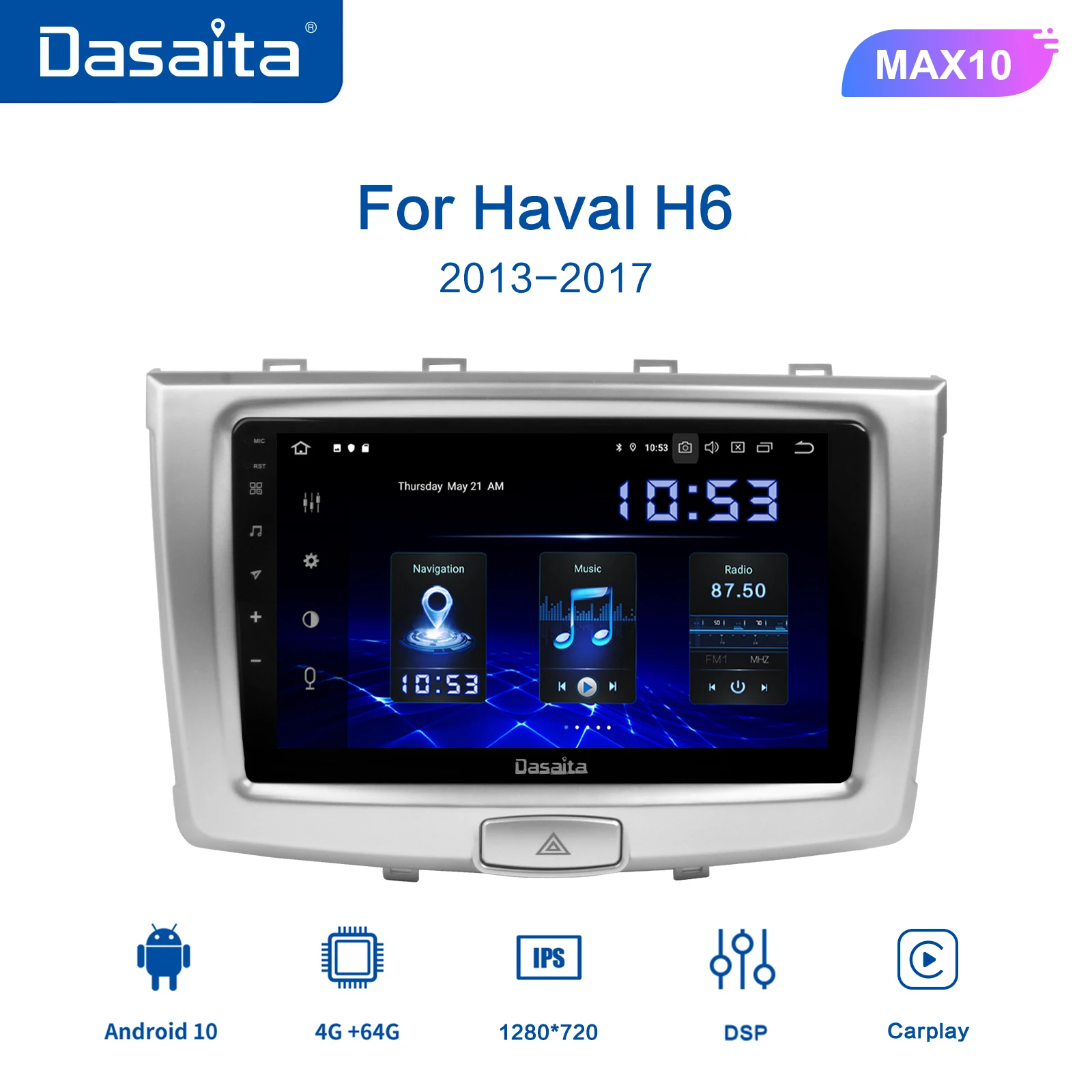Автомобильный радиоприемник Dasaita, 9 дюймов, 1 Din, для Great wall Haval H6 2013-2017, Android 10, аудио, Carplay, навигация, GPS, DSP, Wi-Fi, стерео приемник
Автомобильный радиоприемник Dasaita, 9 дюймов, 1 Din, для Great wall Haval H6 2013-2017, Android 10, аудио, Carplay, навигация, GPS, DSP, Wi-Fi, стерео приемник