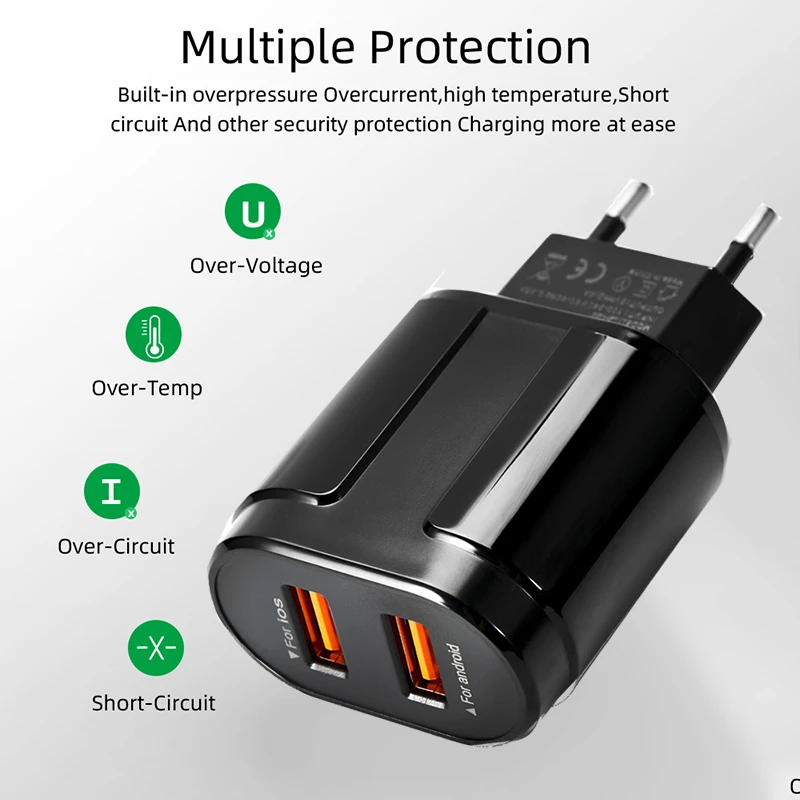 Мини зарядное устройство с двумя портами Зарядное USB 2.4A новый дизайн 2 (Стандарт