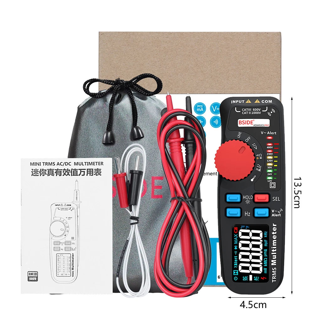 Цифровой мультиметр BSIDE ADM92CL PRO Mini TRMS, измеритель частоты, напряжения и сопротивления переменного/постоянного тока, 6000 отсчетов
Цифровой мультиметр BSIDE ADM92CL PRO Mini TRMS, измеритель частоты, напряжения и сопротивления переменного/постоянного тока, 6000 отсчетов