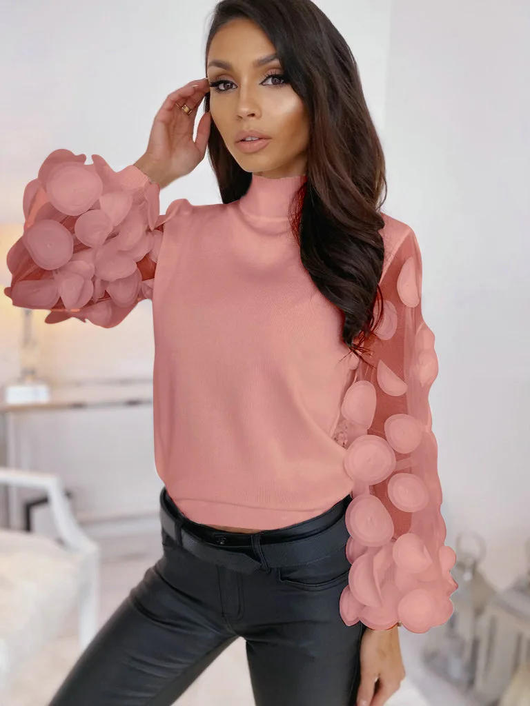 Spring Summer Women T-Shirt Fashion Lace Applique Patchwork Turtleneck Puff Sleeve Solid Color Slim Fit Pullover2021
Spring Summer Women T-Shirt Fashion Lace Applique Patchwork Turtleneck Puff Sleeve Solid Color Slim Fit Pullover2021
