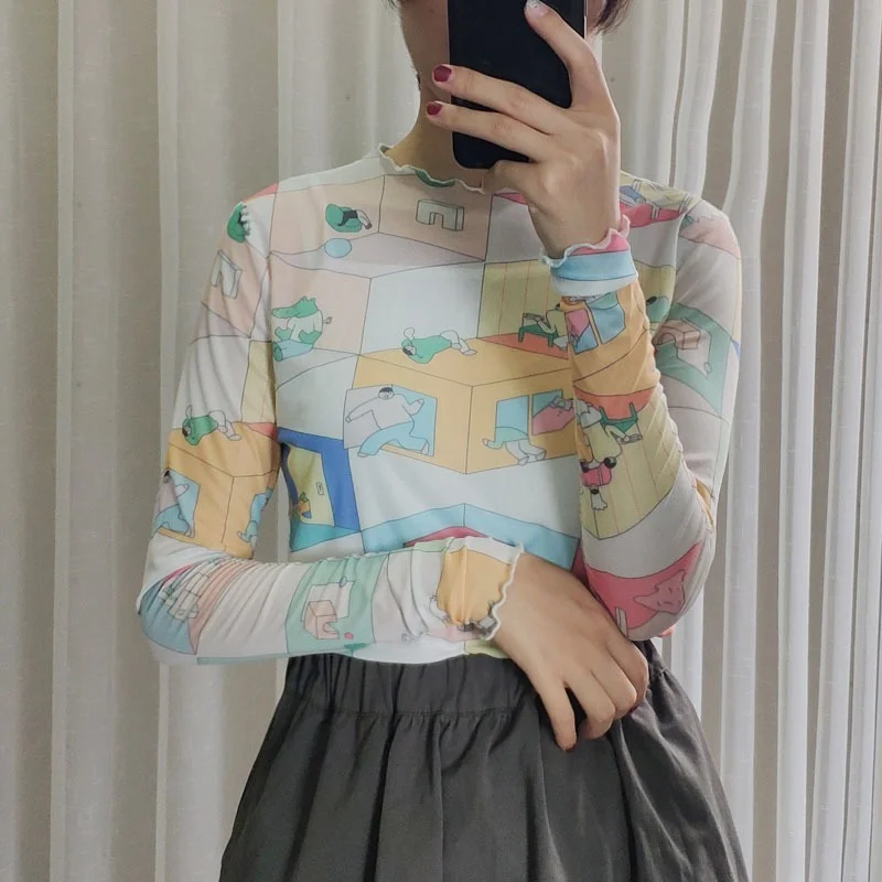 Harakuju Cartoon Print Graphic T Shirts Women 2021Summer Mesh Long Sleeve O-neck Base Sunscreen Tight Tee Tops
Harakuju Cartoon Print Graphic T Shirts Women 2021Summer Mesh Long Sleeve O-neck Base Sunscreen Tight Tee Tops