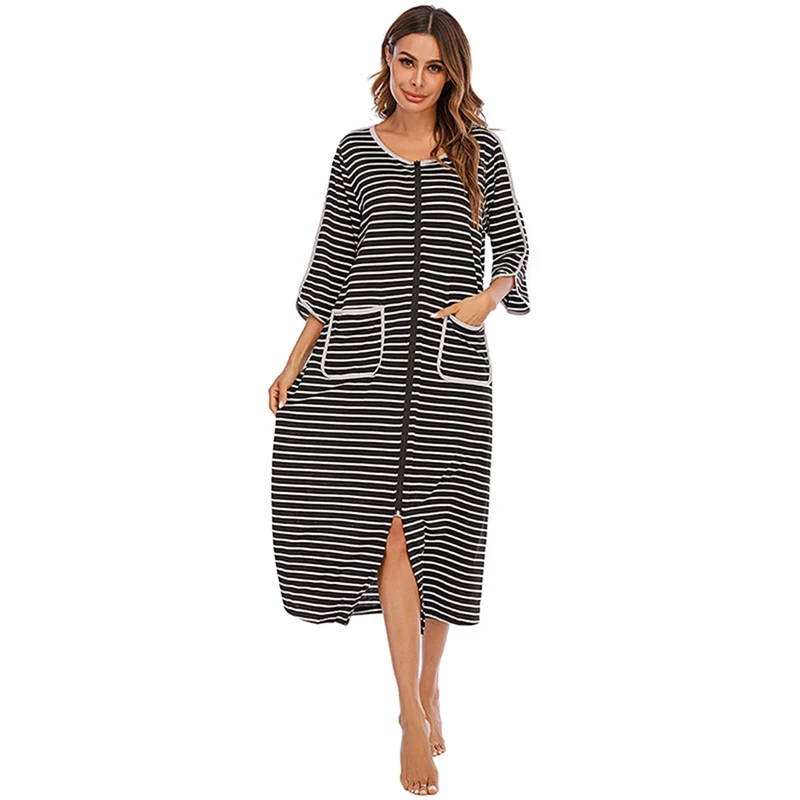 Women Nightgowns Home Service Seven-point Sleeve Striped Sleeping Dress Loose Nightgowns
Women Nightgowns Home Service Seven-point Sleeve Striped Sleeping Dress Loose Nightgowns