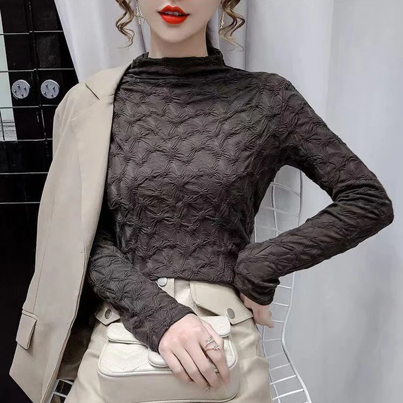 Женская блузка с длинным рукавом, высоким воротником и сетчатым кружевом
Женская блузка с длинным рукавом, высоким воротником и сетчатым кружевом