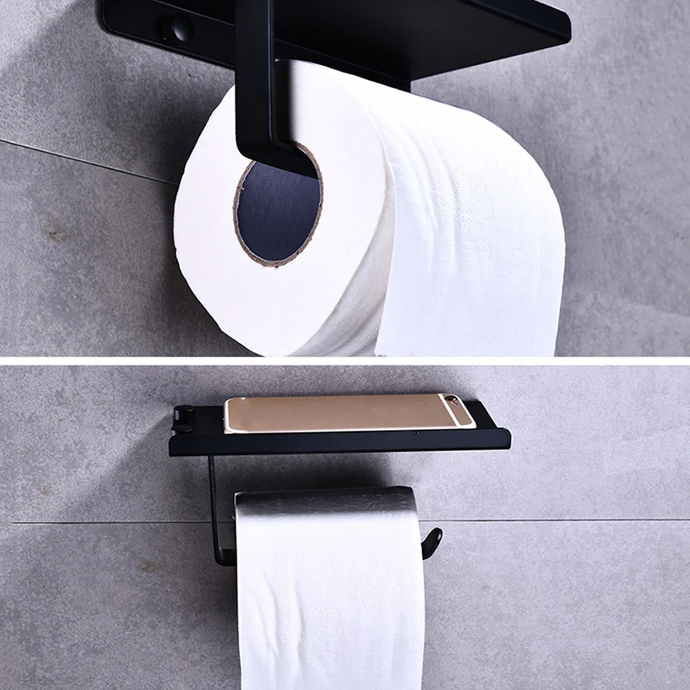 Wall Mounted Black Shelf Toilet Paper Holder Tissue Paper Rack Roll Holder & Phone Storage Bathroom Accessories 
Wall Mounted Black Shelf Toilet Paper Holder Tissue Paper Rack Roll Holder & Phone Storage Bathroom Accessories