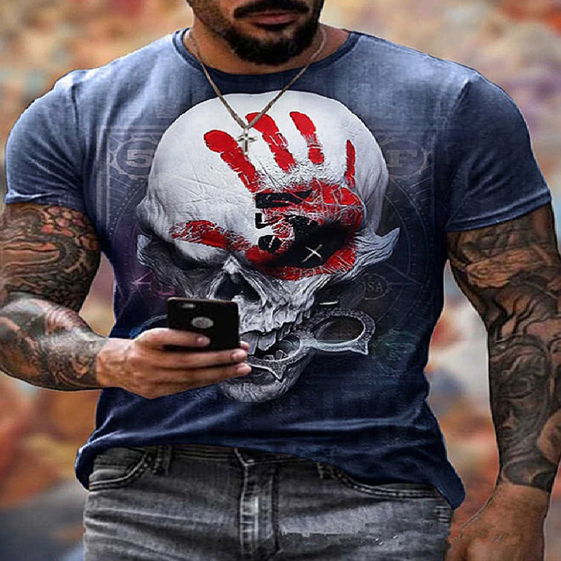 Pop Summer Fashion Men's T-shirts Skull Red Hand Print Scary Punk Style Top O-neck T-shirt For Man Clothing Plus Size Streetwear
Pop Summer Fashion Men's T-shirts Skull Red Hand Print Scary Punk Style Top O-neck T-shirt For Man Clothing Plus Size Streetwear