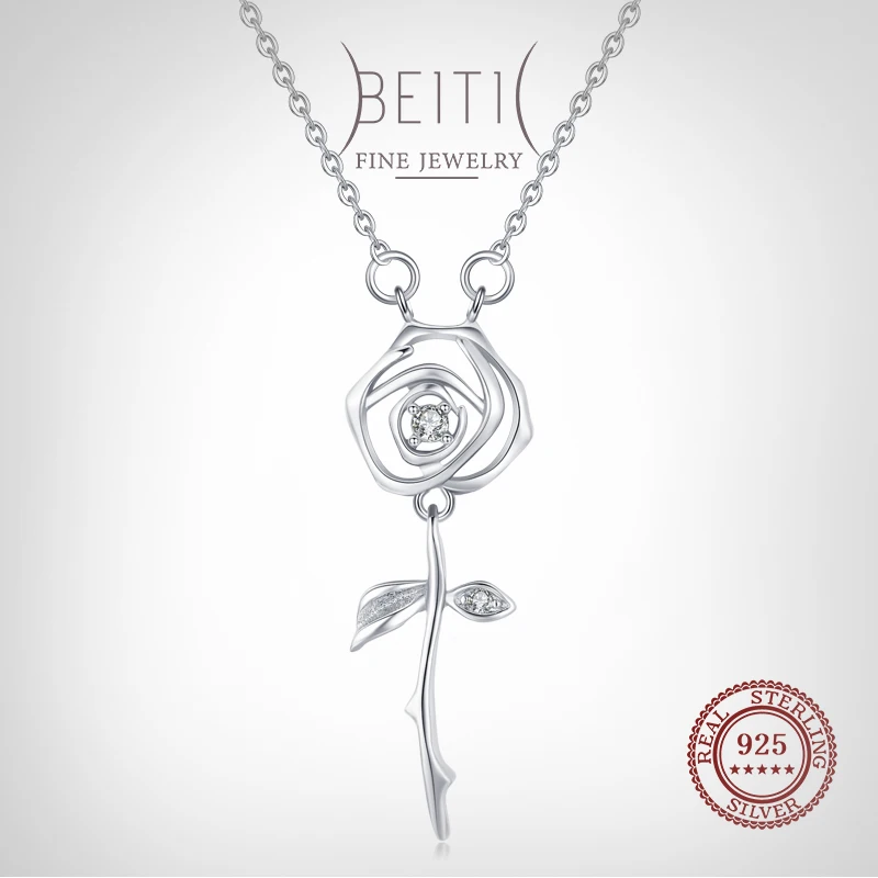 Beitil Fashion 925 Sterling Silver Romantic Rose Flower Clear Zircon Pendant Necklace For Women Romantic charm Wedding Jewelry
Beitil Fashion 925 Sterling Silver Romantic Rose Flower Clear Zircon Pendant Necklace For Women Romantic charm Wedding Jewelry