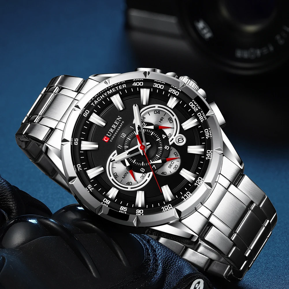 CURREN new Sport casual chronograph men's watch stainless steel bracelet wristwatch large dial Quartz watches with luminous poin
CURREN new Sport casual chronograph men's watch stainless steel bracelet wristwatch large dial Quartz watches with luminous poin
