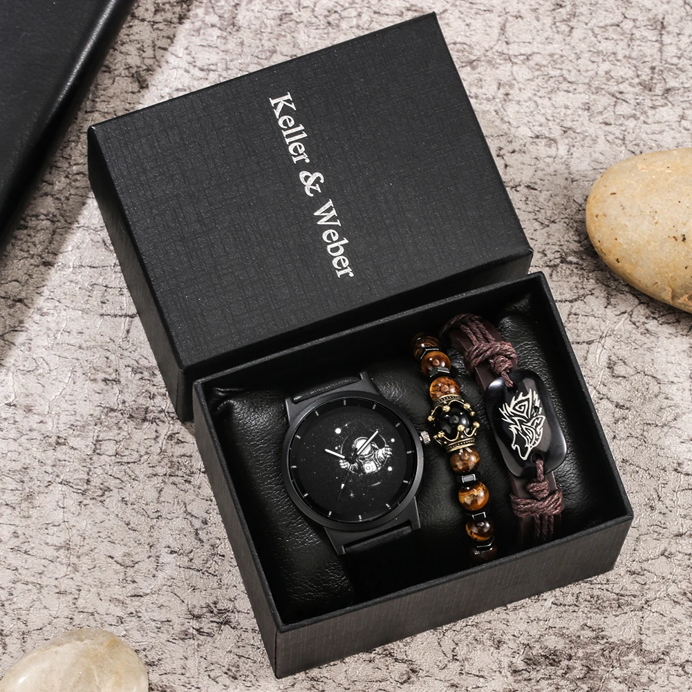 Leisure Trend Men's Quartz Watch Bracelet Bracelet Gift Set Leather Strap Astronaut Pattern
Leisure Trend Men's Quartz Watch Bracelet Bracelet Gift Set Leather Strap Astronaut Pattern