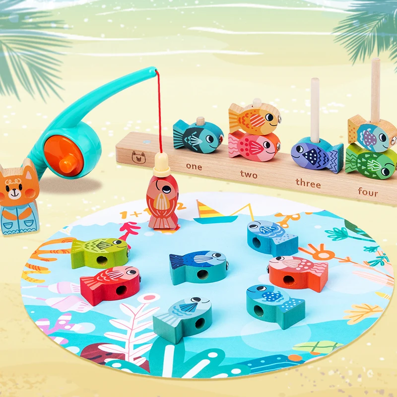 Wooden Magnetic Fishing Game Toy Set for Toddlers Fish Catching Sensory Sorting Stacking Game with Counting Math Card
Wooden Magnetic Fishing Game Toy Set for Toddlers Fish Catching Sensory Sorting Stacking Game with Counting Math Card