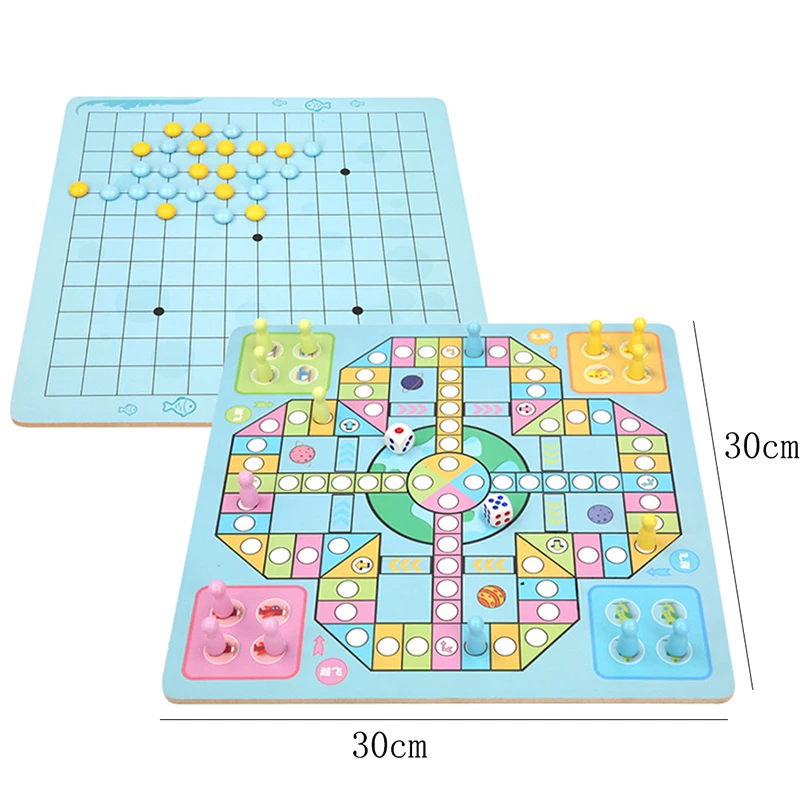 

Two-Sided Flight Chess Gomoku Play Game Board Puzzle Montessori Educational Wooden Toys for Children Kids Learning Toy Gifts Fun