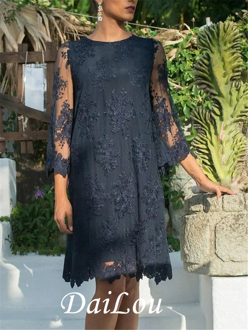 Sheath / Column Mother of the Bride Dress Elegant Jewel Neck Short / Mini Lace Tulle 3/4 Length Sleeve with Appliques 2021
Sheath / Column Mother of the Bride Dress Elegant Jewel Neck Short / Mini Lace Tulle 3/4 Length Sleeve with Appliques 2021