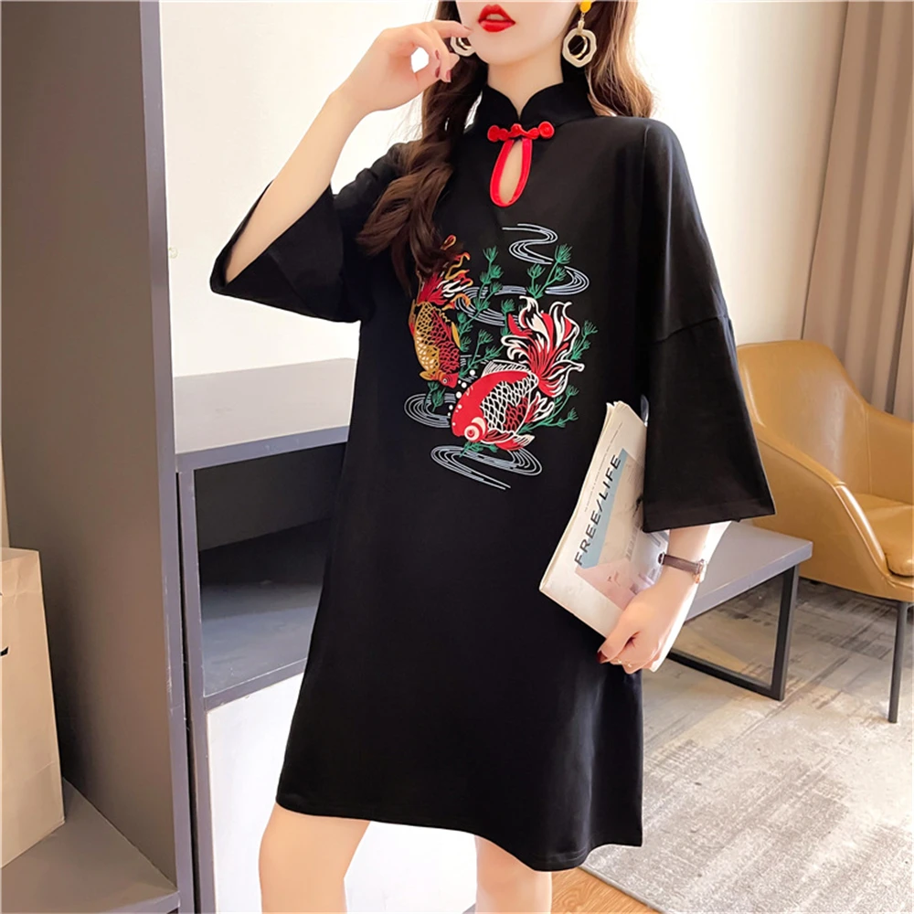 2021 Summer Fashion New Women's Clothing Imitation Cheongsam Elements Loose Large Size Mid-Length Temperament Women's T-Shirt
2021 Summer Fashion New Women's Clothing Imitation Cheongsam Elements Loose Large Size Mid-Length Temperament Women's T-Shirt