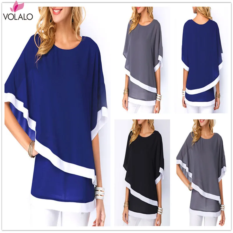 Women Summer Chiffon Shirt Casual Bat Sleeve Tops Fashion Solid Patchwork Ladies Blouses Shirts Szie 5XL
Women Summer Chiffon Shirt Casual Bat Sleeve Tops Fashion Solid Patchwork Ladies Blouses Shirts Szie 5XL