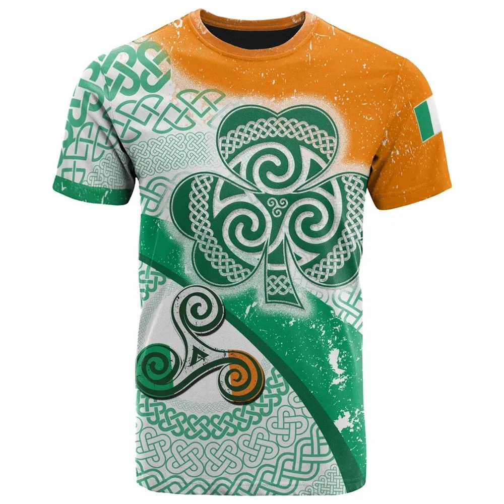 

CLOOCL Ireland Shamrock with Celtic Patterns T-Shirt 3D Printed Fashion T-Shirt Men Women Casual Tees Short Sleeve Pullover Tops