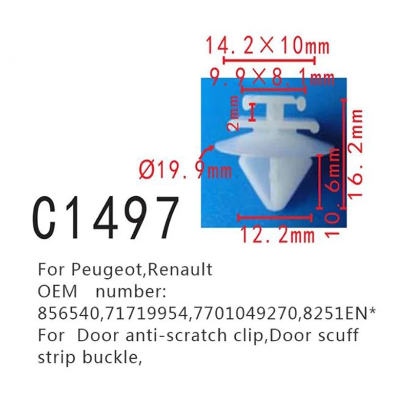 Car Accessories Door Scuff Strip Buckle For Peugeot Renault 856540 71719954 7701049270 Door Anti-scratch Clip Fastener
Car Accessories Door Scuff Strip Buckle For Peugeot Renault 856540 71719954 7701049270 Door Anti-scratch Clip Fastener