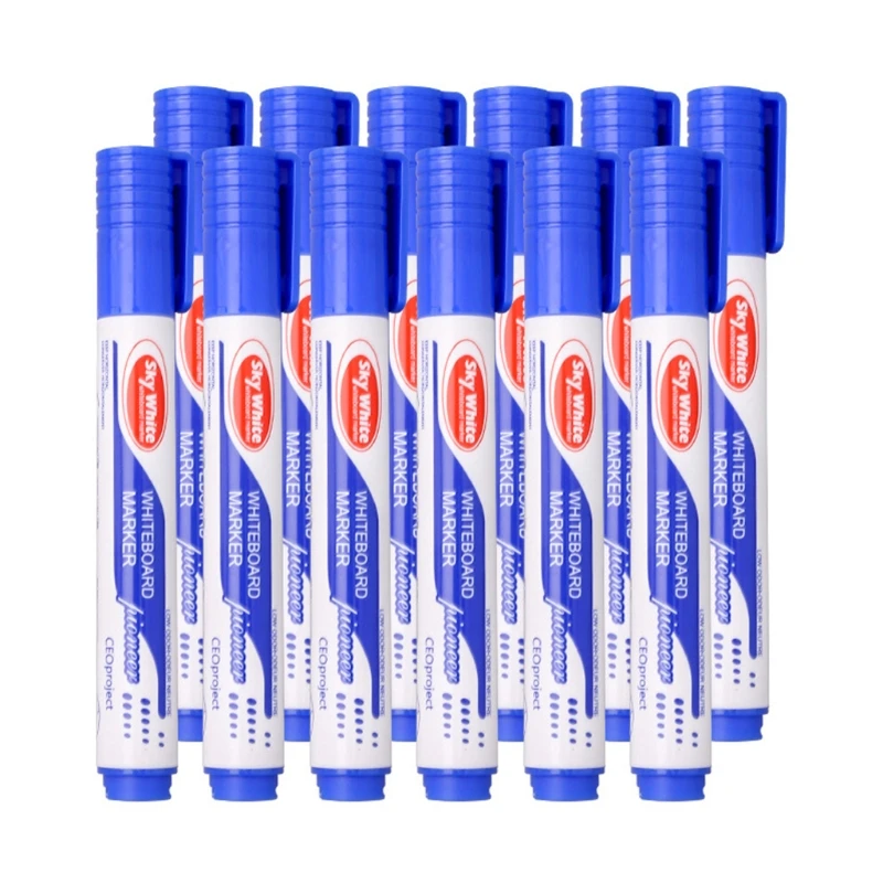 

12Pcs Erasable Whiteboard Marker Pen Thick Head Fine Tip Refillable Non Toxic Liquid Ink Colored Pens Office Supplies T3EB